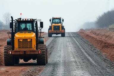 Construction machinery working on a new section of highway.