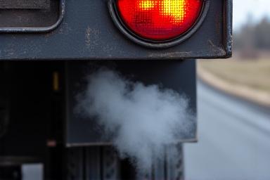 An exhaust pipe of a truck with visible emissions.